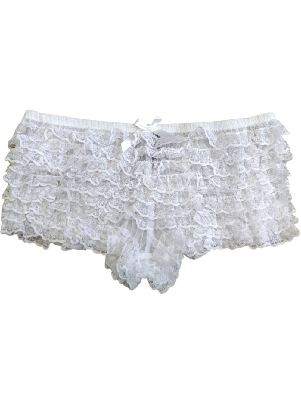 Leg Avenue White Micromesh Lace Ruffle Tanga Shorts Booty Panties O/S